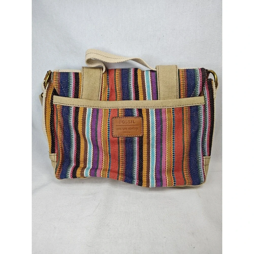 Fossil Grayson Flap‎ Stripe Crossbody Bag NWT Colorful Woven Canvas Leather